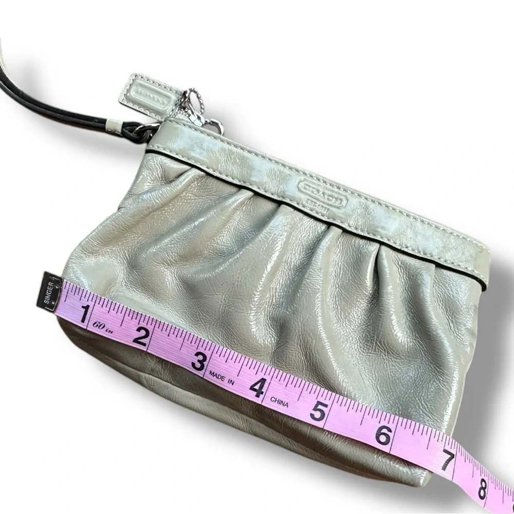Coach Neutral Patent Leather Small Wristlet Clutch Purse